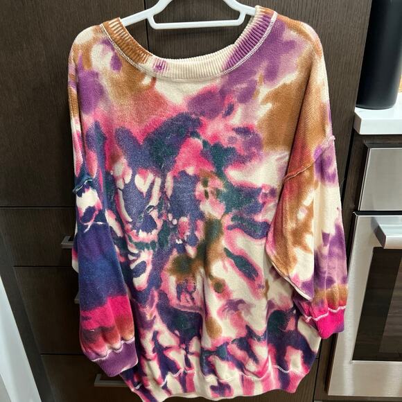 Natural Life Taylor Sweater Womens L/XL Over sized Floral Tie Dye Boho Hippie - Picture 1 of 6
